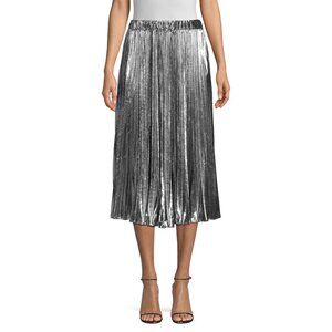 Michael Kors Pleated Silver Metallic Skirt with Elastic Waist S/M